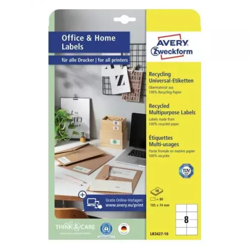 Self-adhesive printer label Avery LR3427-10 White A4 80 labels