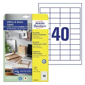 Self-adhesive printer label Avery LR3657-10 White 2.54x4.85 cm 400 pcs