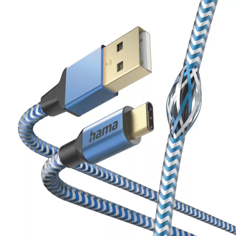 Hama Reflective USB cable USB 2.0 1.5 m USB A USB C Blue