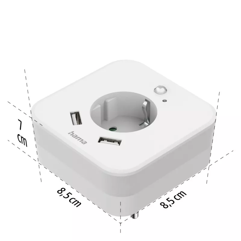 Hama 00223498 LED Night Light with Socket, 2 USB Outputs, Motion and Light Sensor