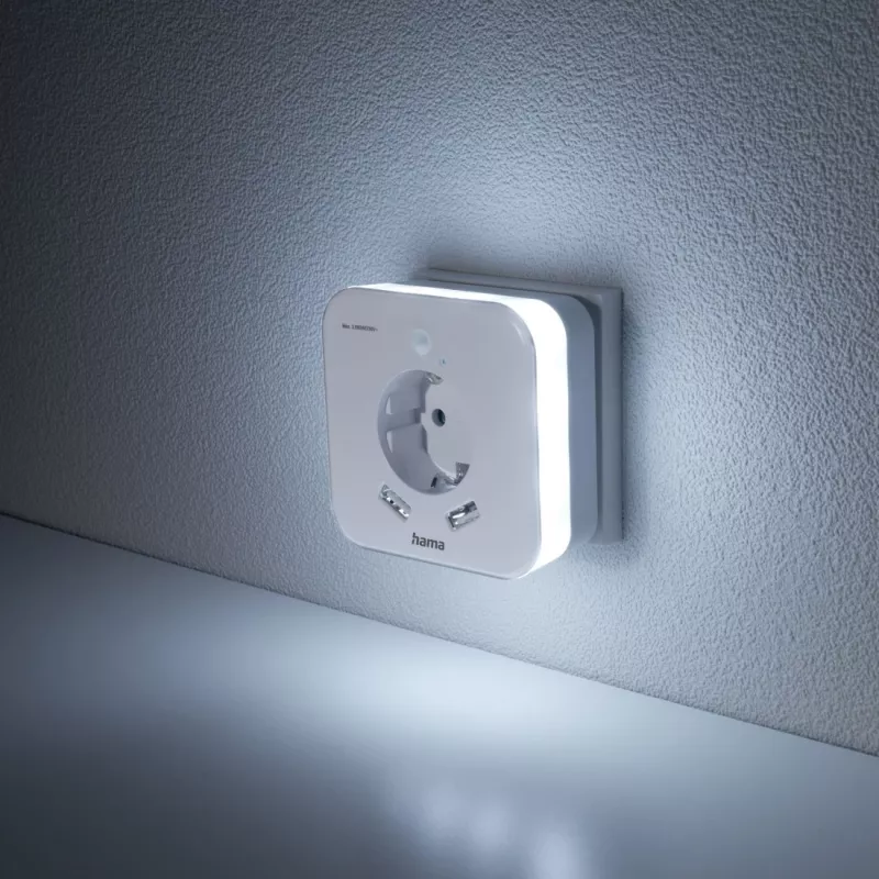 Hama 00223498 LED Night Light with Socket, 2 USB Outputs, Motion and Light Sensor