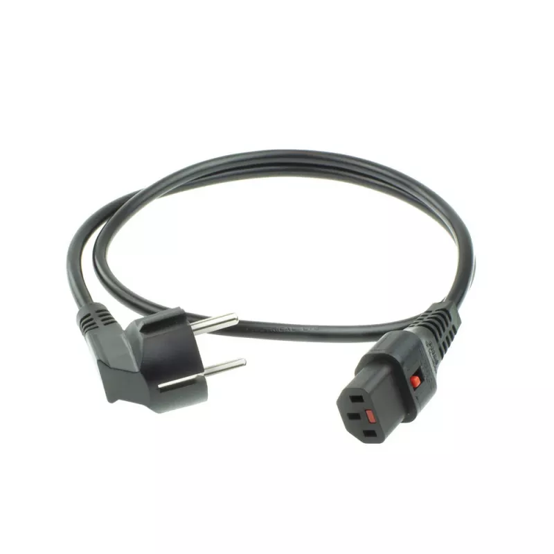 ACT Powercord CEE 7/7 male (angled) - C13 IEC Lock black 2 m, EL182S, 5-Pack