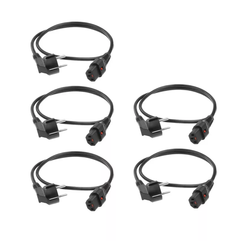 ACT Powercord CEE 7/7 male (angled) - C13 IEC Lock black 2 m, EL182S, 5-Pack