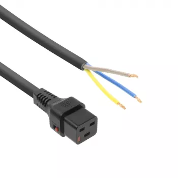 ACT Powercord C19 IEC Lock - open end black 2 m, PC1174, 5-Pack