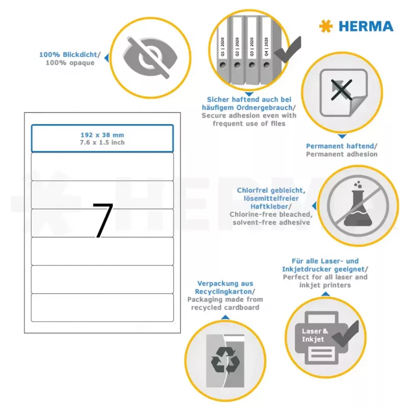 Self-adhesive printer label HERMA A4 192x38 mm 700 pcs