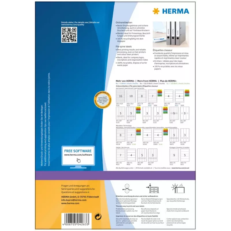 Self-adhesive printer label HERMA A4 192x38 mm 700 pcs