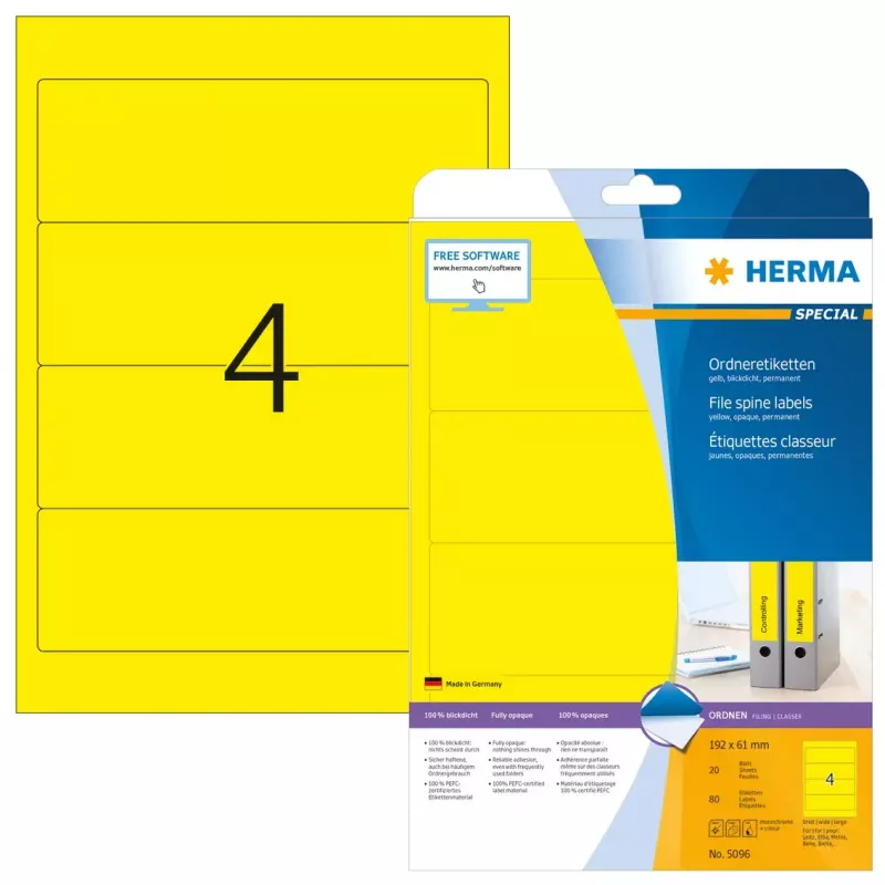 File labels HERMA A4 192x61 mm yellow paper matt opaque 80 pcs
