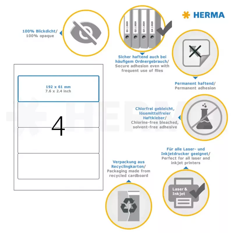 Self-adhesive printer label HERMA File labels A4 192x61 mm