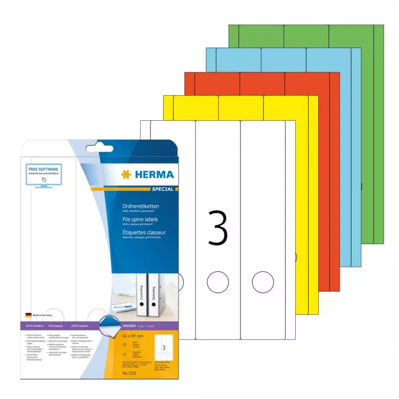 File labels HERMA A4 61x297 mm white paper matt opaque 75 pcs