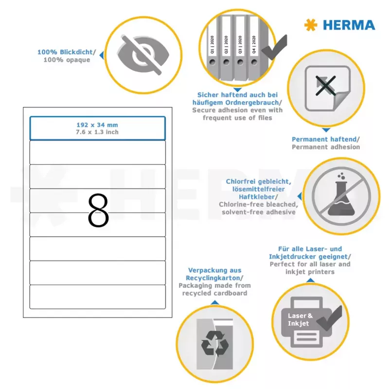 Self-adhesive printer label HERMA File labels A4 192x34 mm