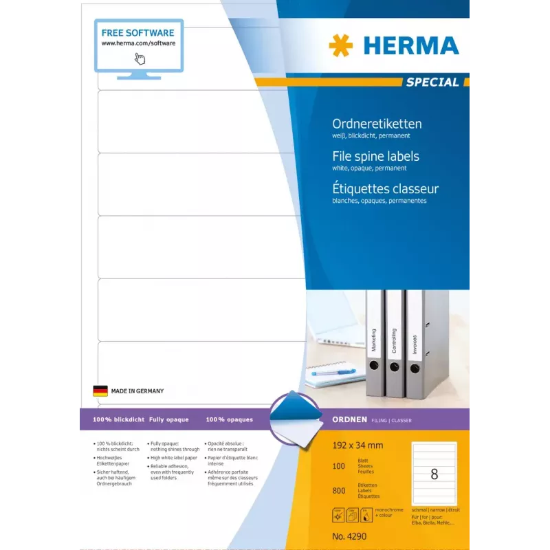 Self-adhesive printer label HERMA File labels A4 192x34 mm