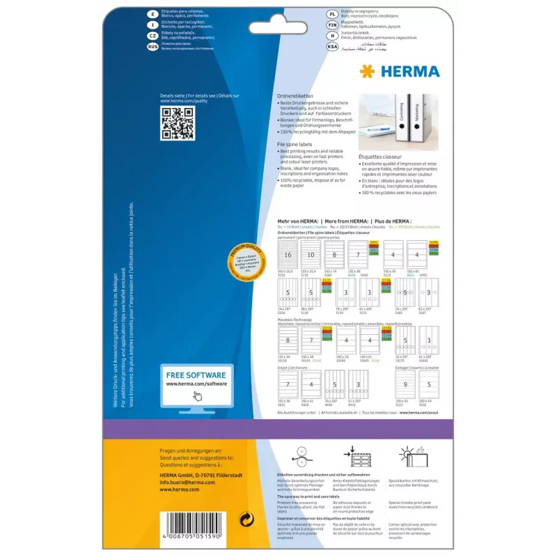 File labels HERMA 5159 A4 59x297 mm white paper matt opaque