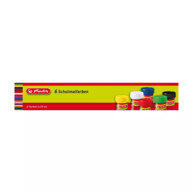 Water Based Paint Herlitz 8643025 Black Blue Green Red White Yellow 25 ml Jar 6 pcs