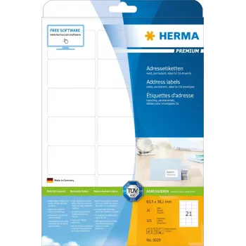 Address labels Premium HERMA 5029 A4 63.5x38.1 mm 525 pcs