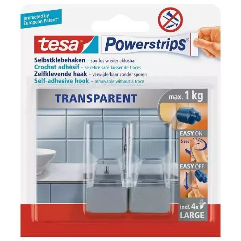 Towel hook TESA 58812 Indoor Transparent 2 pc(s)