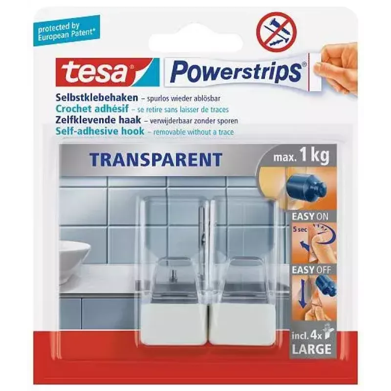 Kitchen hook TESA 58811-00000 Transparent White 2 pcs