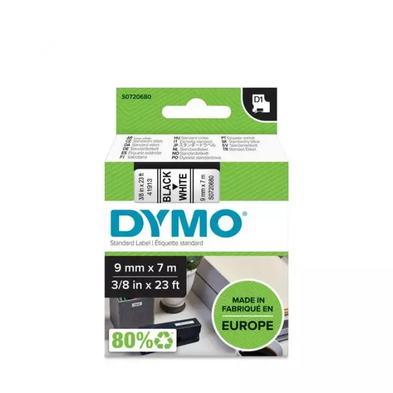 Label Tape DYMO D1 Standard Black on White 9mm
