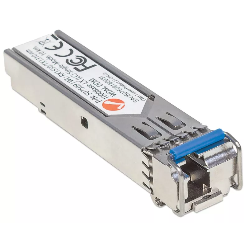 Intellinet Transceiver Module Optical, Gigabit Fiber WDM Bi-Directional SFP, 1000Base-Lx (LC) Single-Mode Port, 10km, Wavelengths: receive (RX) 1550nm and transmit (TX) 1310nm, WDM (Rx1550/Tx1310), MSA Compliant, Equivalent to Cisco GLC-BX-U, Ethernet, Fibre