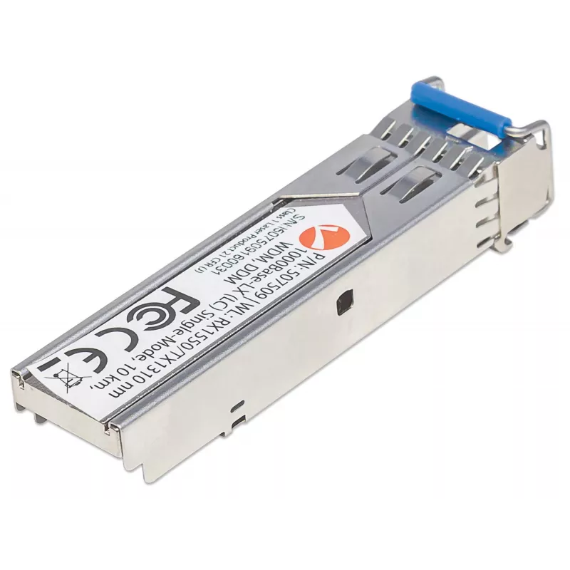 Intellinet Transceiver Module Optical, Gigabit Fiber WDM Bi-Directional SFP, 1000Base-Lx (LC) Single-Mode Port, 10km, Wavelengths: receive (RX) 1550nm and transmit (TX) 1310nm, WDM (Rx1550/Tx1310), MSA Compliant, Equivalent to Cisco GLC-BX-U, Ethernet, Fibre