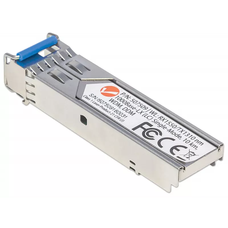 Intellinet Transceiver Module Optical, Gigabit Fiber WDM Bi-Directional SFP, 1000Base-Lx (LC) Single-Mode Port, 10km, Wavelengths: receive (RX) 1550nm and transmit (TX) 1310nm, WDM (Rx1550/Tx1310), MSA Compliant, Equivalent to Cisco GLC-BX-U, Ethernet, Fibre