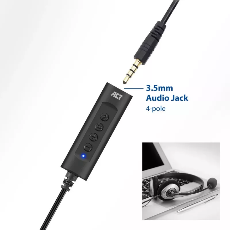 ACT AC9360 audio card USB 3.5 mm headphone connectivity 4 buttons