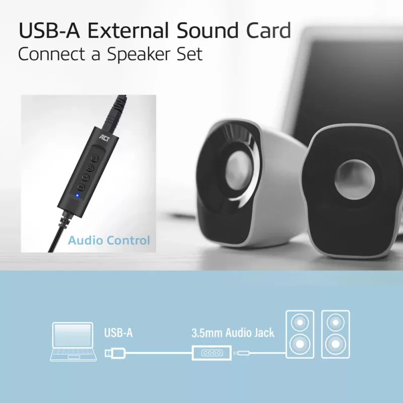 ACT AC9360 audio card USB 3.5 mm headphone connectivity 4 buttons