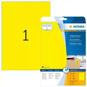 Self-adhesive printer label HERMA Coloured Labels A4 210x297 mm yellow paper matt 20 pcs