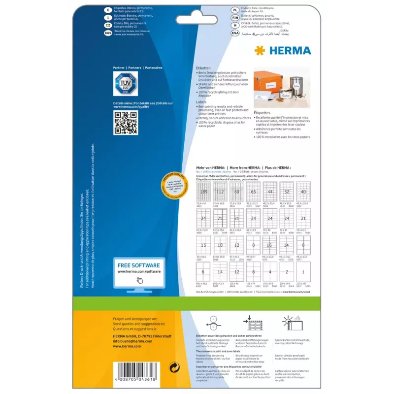 Self-adhesive printer label HERMA Labels Premium A4 70x42 mm