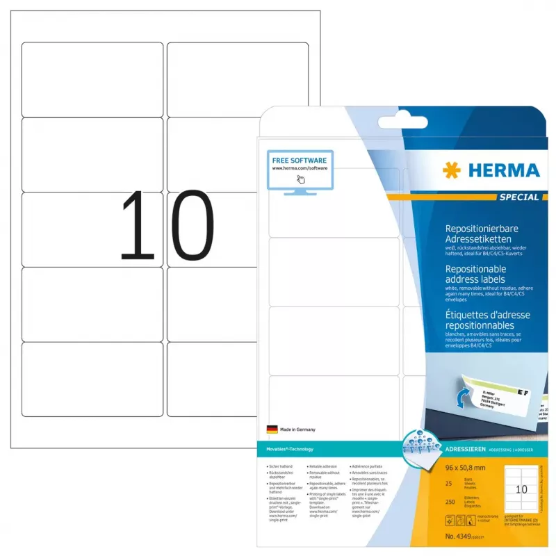 Repositionable address labels HERMA Movables A4 96x50.8 mm