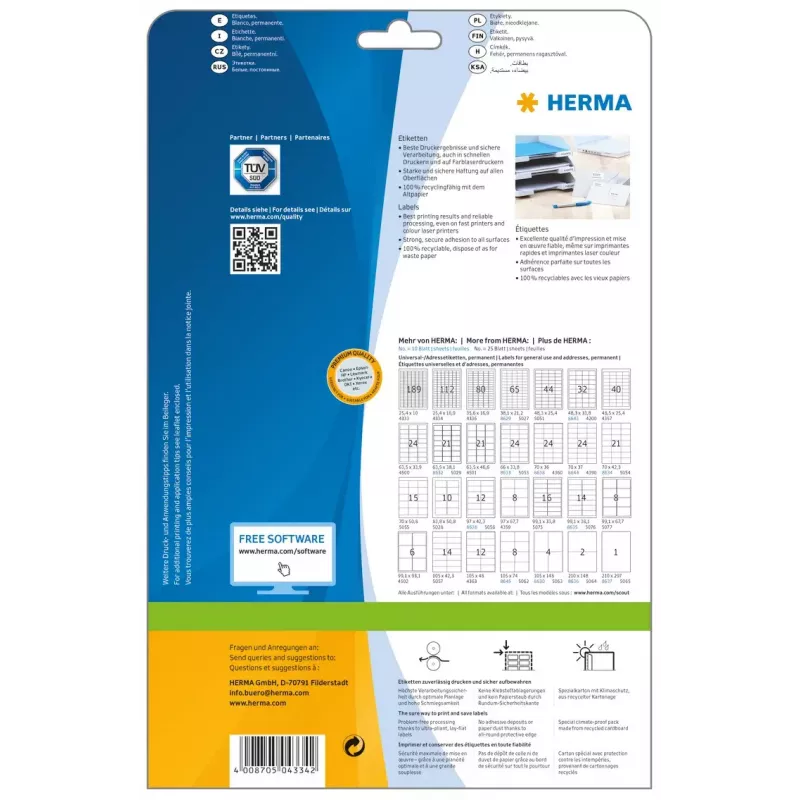 Self-adhesive printer label HERMA Labels Premium A4 25.4x16.9 mm