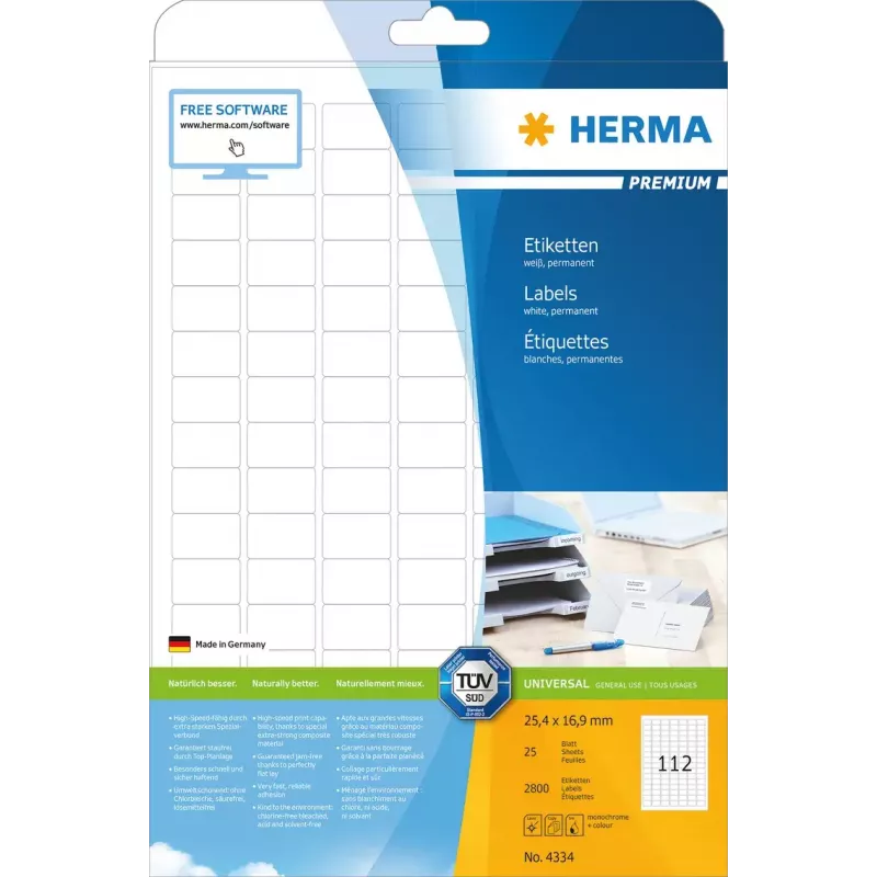 Self-adhesive printer label HERMA Labels Premium A4 25.4x16.9 mm