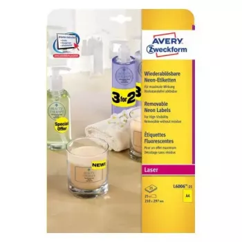 Self-adhesive label Avery L6006-25 Rounded rectangle Removable Yellow