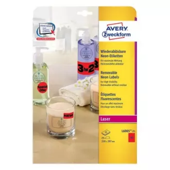 Self-adhesive label Avery L6005-25 Rounded rectangle Removable Red