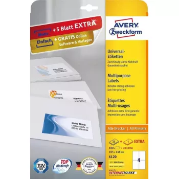 Self-adhesive Rectangle Labels Avery Zweckform 6120 — White, Permanent Adhesive, 120 pcs