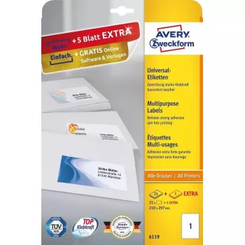 Self-adhesive rectangle labels Avery Zweckform 6119, permanent adhesive, white, 30 pcs