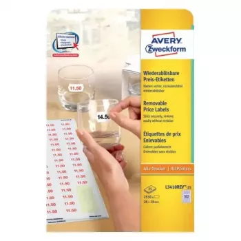 Self-adhesive label AVERY L3410REV-25 Removable White 2550 pc(s)