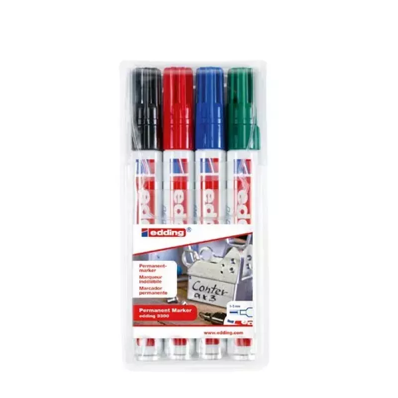 Permanent Marker Edding 3300 Chisel Tip Black Blue Green Red