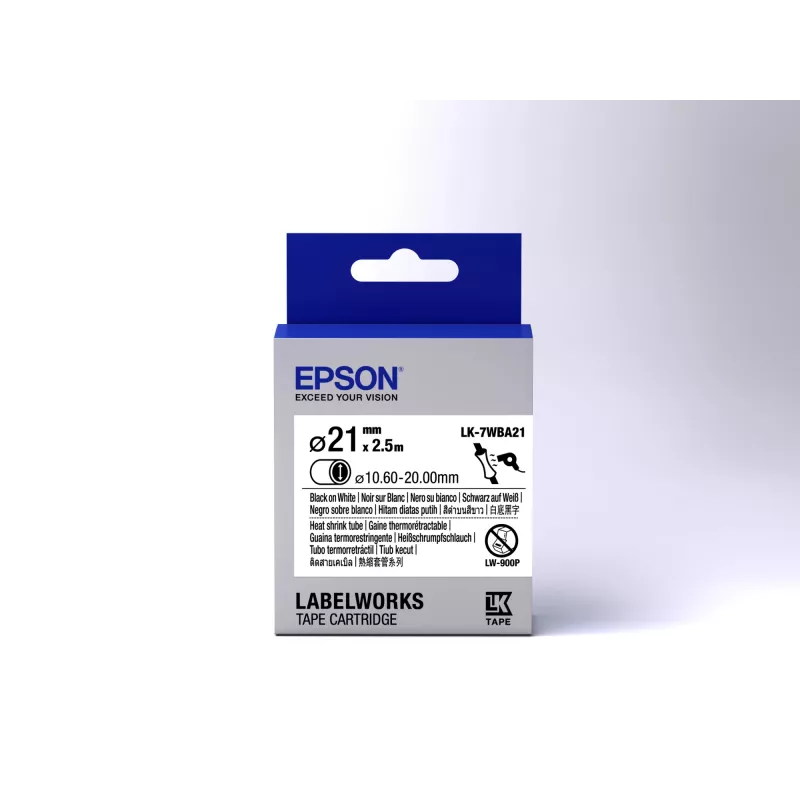 Epson Label Cartridge Heat Shrink Tube (HST) LK-7WBA21 Black/White D21mm (2.5m)