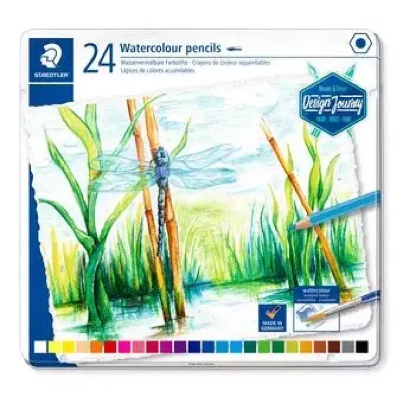 Staedtler Design Journey Watercolour Pencils, 24 pcs in Metal Case (14610C M24)