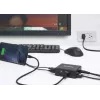 Manhattan Smart Video Multiport Dock, Ports (x5): HDMI Port, USB-A (x2), USB-C (x2), With Power Delivery to USB-C Port, Internal Power Supply, Ultra-Compact, Detachable Power Cable, Black, Three Year Warranty, Retail Box