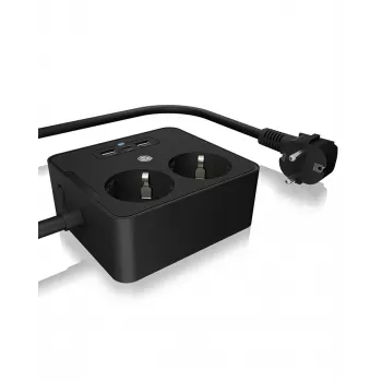 ICY BOX IB-MPS2220B-CH power extension 1.9 m 2 AC outlet(s) Indoor Black