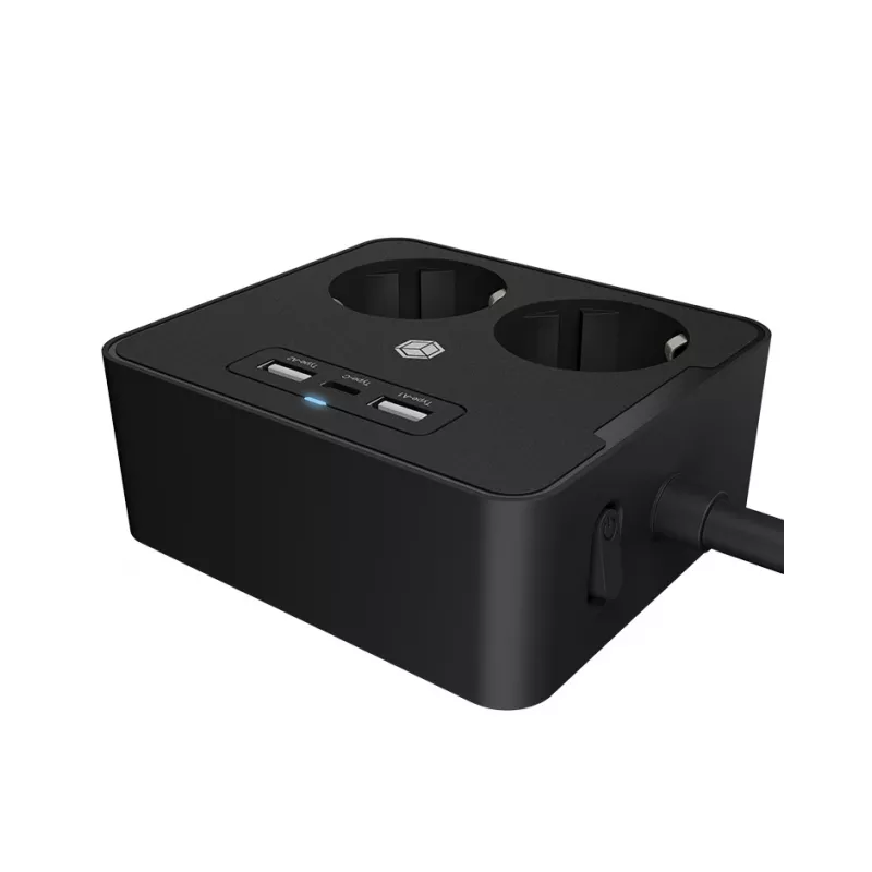 ICY BOX IB-MPS2220B-CH power extension 1.9 m 2 AC outlet(s) Indoor Black