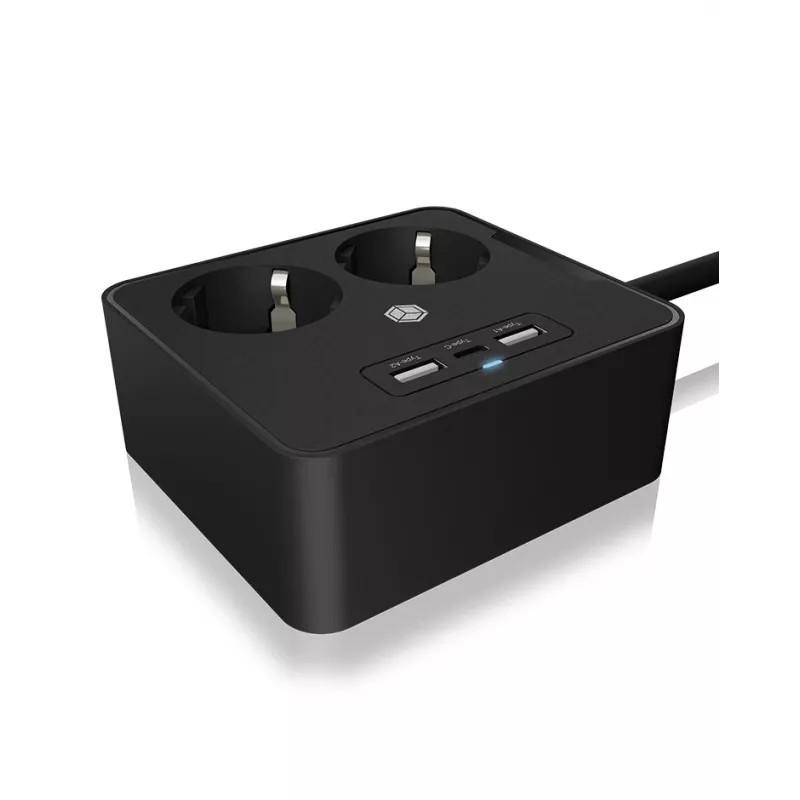 ICY BOX IB-MPS2220B-CH power extension 1.9 m 2 AC outlet(s) Indoor Black