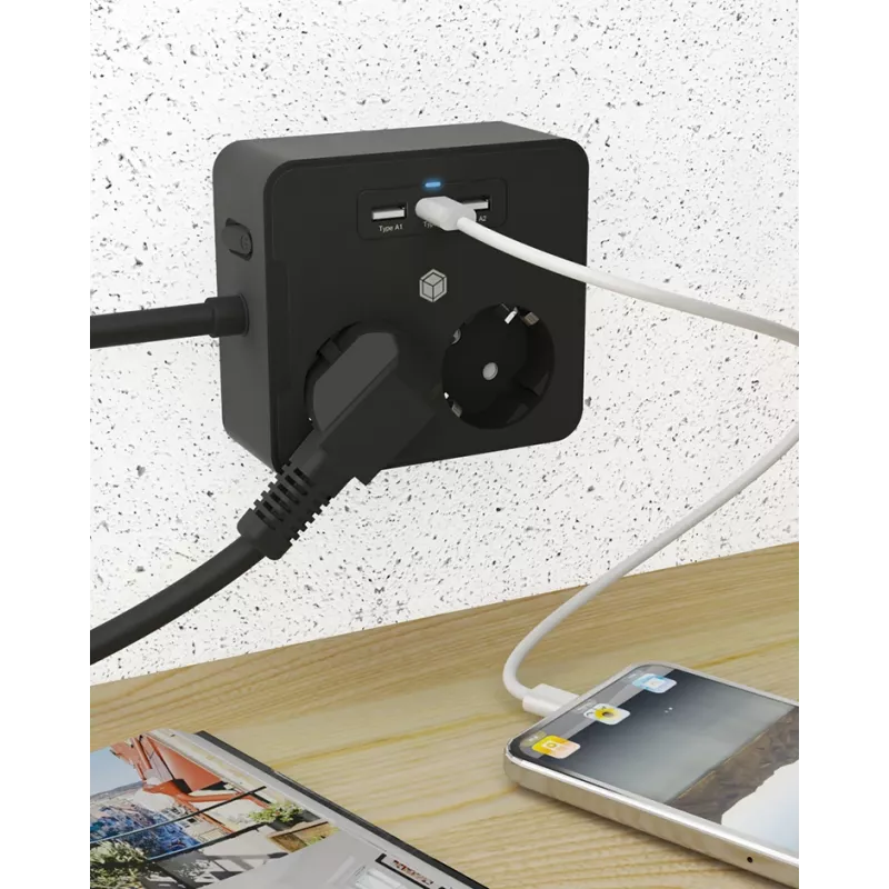 ICY BOX IB-MPS2220B-CH power extension 1.9 m 2 AC outlet(s) Indoor Black