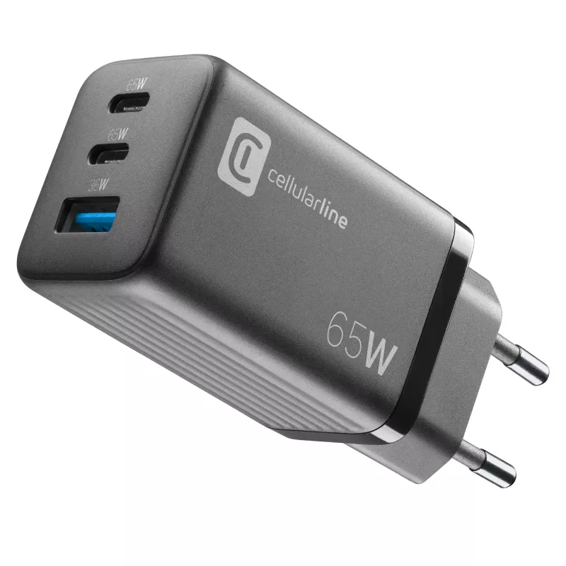 Cellularline Multipower Micro 65W Ultra-compact 65W fast mains charger with 3 ports