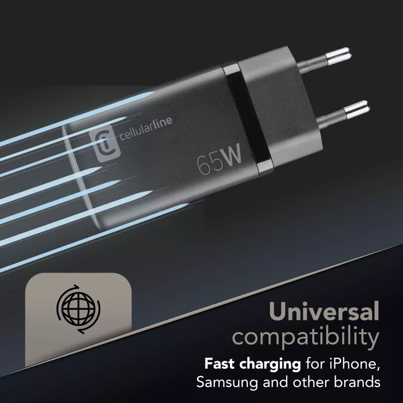 Cellularline Multipower Micro 65W Ultra-compact 65W fast mains charger with 3 ports
