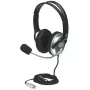 Manhattan Stereo Over-Ear Headset (3.5mm), Microphone Boom (padded), Adjustable Steel Headband, In-Line Volume Control, Ear Cushions, Std 2x 3.5mm stereo jack/plug for audio/mic use, cable 2.5m, 3 Year Warranty