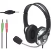 Manhattan Stereo Over-Ear Headset (3.5mm), Microphone Boom (padded), Adjustable Steel Headband, In-Line Volume Control, Ear Cushions, Std 2x 3.5mm stereo jack/plug for audio/mic use, cable 2.5m, 3 Year Warranty