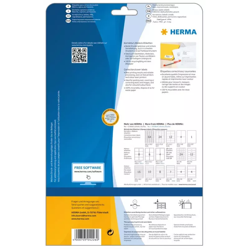 Correction/covering labels HERMA A4 48.3x16.9 mm 1600 pcs