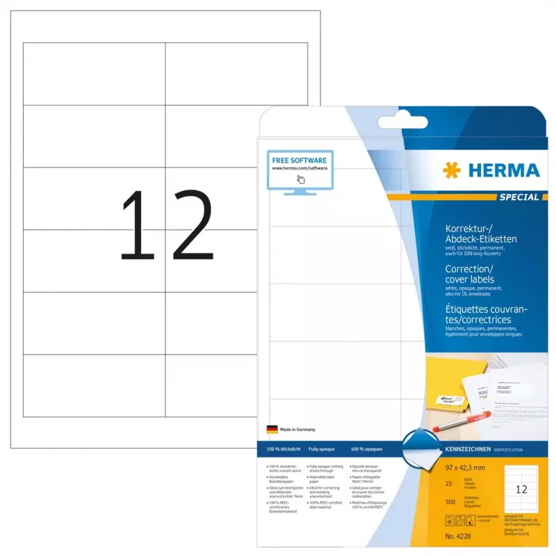 Self-adhesive labels HERMA A4 97x42.3 mm 300 pcs